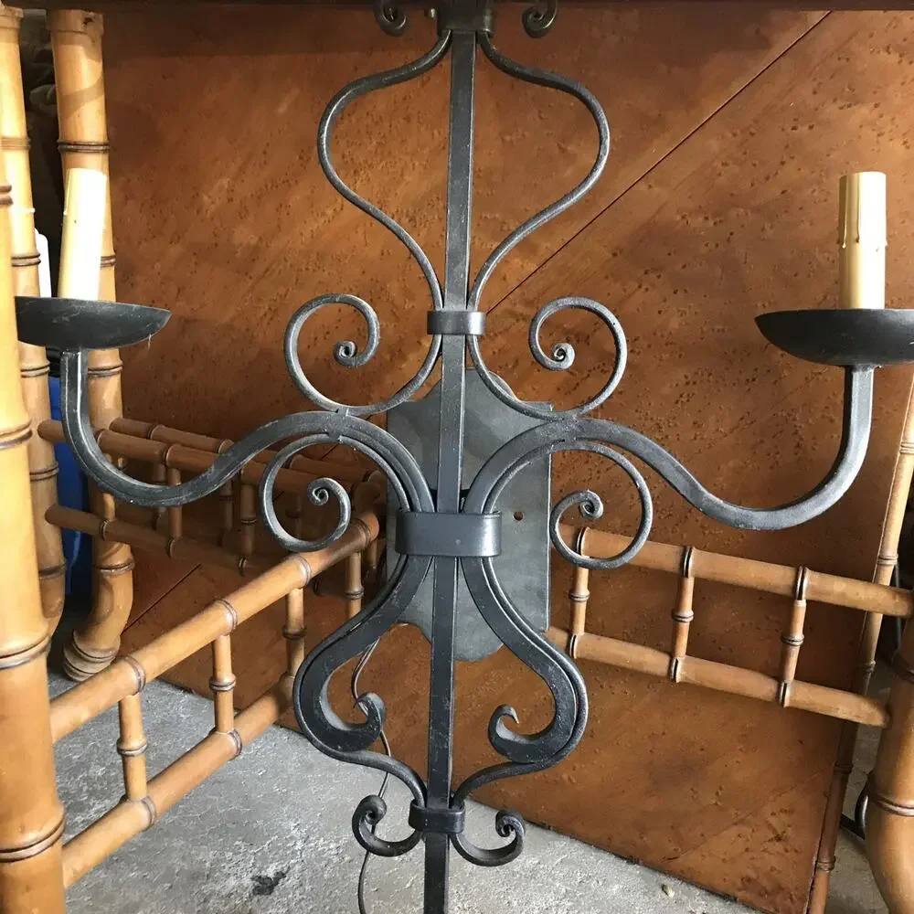 LARGE 1920S STYLE WROUGHT IRON SPANISH REVIVAL HOME WALL DOUBLE SCONCE LAMP